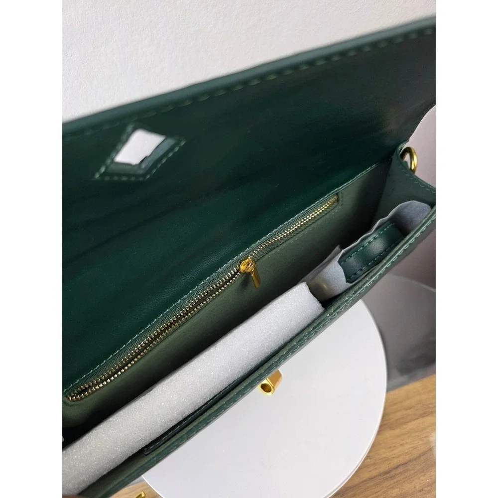 Woven Forest Green Vegan Leather Crossbody Clutch Bag with Knot Lock New